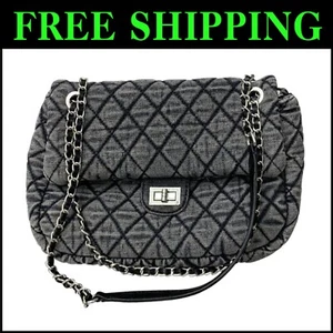 Retro Grey Denim Tote Bag with Adjustable Chain Strap for Fashionable Women - Picture 1 of 10