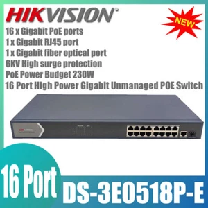 Interruptor POE automático no administrado Hikvision DS-3E0518P-E 16 puertos alta potencia 230 W Gigabit - Imagen 1 de 6