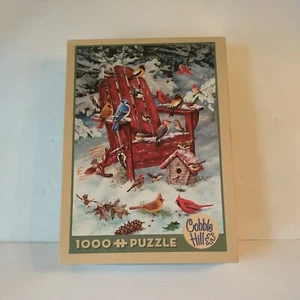 Cobble Hill Adirondack Birds Winter Snow Scene 1000 Piece Jigsaw Puzzle Cardinal - Picture 1 of 8