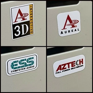 Retro Sound Card Sticker Badge ISA PCI Aureal Vortex 2 3D ESS Aztech PC Audio - Afbeelding 1 van 5