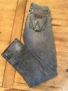 Wrangler Jeans Mens 31x34 Blue Slim Fit Straight Leg Stretch WLT88BZ Distressed
