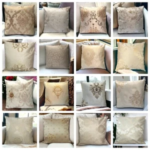 Cushion Covers Beige Cream Gold Damask Embroidered 18x18" In / 45x45cm - X-thick - Picture 1 of 91