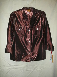 Ruby Rd NWT Glitterti Gold Metallic Button-up Blouse 16, MSRP $50 - Picture 1 of 3