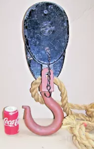 Vintage Nautical Wood Block Tackle Pulley And Rope 36 Lbs. - Picture 1 of 10