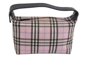 Authentic BURBERRY Vintage Check Hand Bag Pouch Purse Nylon Leather Pink 4194M - Picture 1 of 10