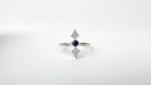 SAPPHIRE DIAMOND RING 14K WHITE GOLD 0.15CT SAPPHIRE 0.10CT NATURAL DIAMOND - Picture 1 of 8