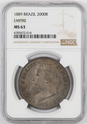 NGC MS63 1889 Brazil 2000 Reis Silver Rio de Janeiro Coin Cover