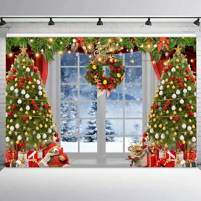 Fondo de vinilo de árbol de Navidad verde paisaje de invierno de 10x8 pies Foto 1 de 4