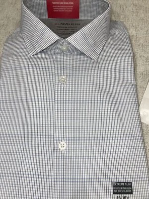 Calvin Klein ExtremeSlim Fit Stretch Dress Shirt Blue Multi 16/16.5  32x33 - Image 1 of 4