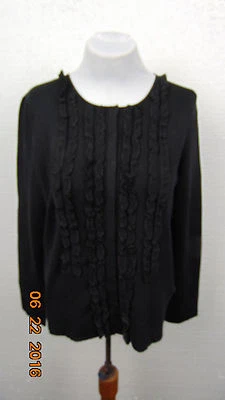 Blusa de mujer Bill Blass con volantes elástica Top abotonada talla XLarge XL negra C-53 Foto 1 de 4