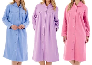 Slenderella Damen Morgenmantel mit Knopfleiste Anti Pille Polarfleece Bademantel - Bild 1 von 43