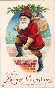 EARLY PRINTED EMBOSSED CHRISTMAS SANTA GREETINGS POSTCARD 4 - Picture 1 of 2