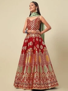 ✨ Women's Indian Pakistani Ethnic Red Lehenga Choli Set –Bollywood Festive Wear - Picture 1 of 5