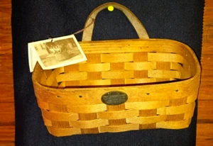 Vintage Collectible PETERBORO Basket Co Rectangular Leather Handle 1854 Made USA - Picture 1 of 4