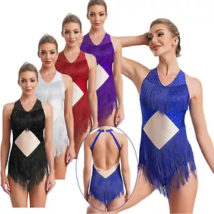 Body donna strass frange senza schienale reggicalze latino jazz danza body - Foto 1 di 57