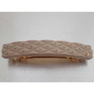 CHANEL Coco Mark Barrette Hairpin Hair Clip Beige x Gold USED - Picture 1 of 5