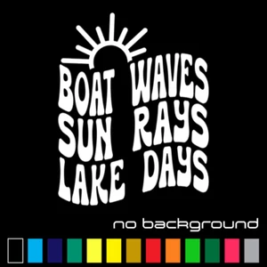 Boat Waves Sun Rays Lake Days Sticker Vinyl Decal - Summer Beach Wall Car Window - Picture 1 of 17