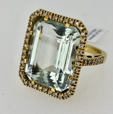 Anillo de oro amarillo de 18 quilates, aguamarina y diamantes (totalmente nuevo) Foto 1 de 4