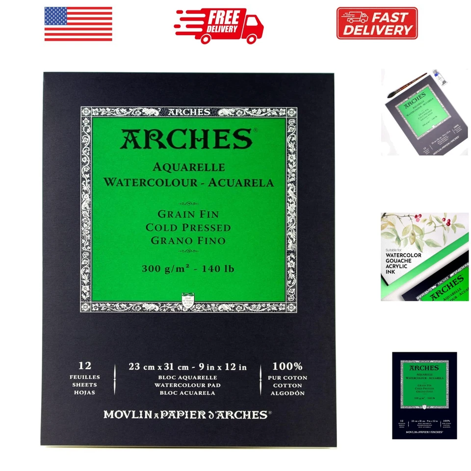 Arches Watercolor Cold Pressed Paper Pad 9x12 12 Sheets 140 LB