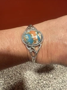 Stone and Silver Tone Cuff Bracelet - Picture 1 of 5