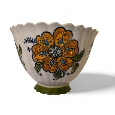 Anthropologie Blackbird Floral Scalloped Ceramic Bowls Set of 2 Multicolor - Image 1 of 4