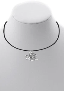** 21" BLACK CORD ** Necklace with a TESH13 Snail Silver tone pendant - Picture 1 of 1