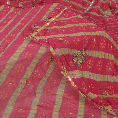Sanskriti Vintage Largo Dupatta Rosa Puro Georgette Passavali Leheria Cuentas a Mano Foto 1 de 4