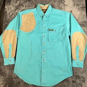 Vintage Remington Shirt Mens Large Teal Shooting Patch Hunting Made in USA 80s - Picture 1 of 10