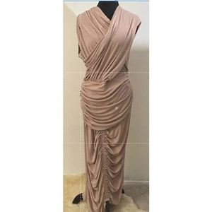 Acler Draped Nude Maxi Dress Asymmetrical Modal Blend Evening Gown | Size S - Picture 1 of 12