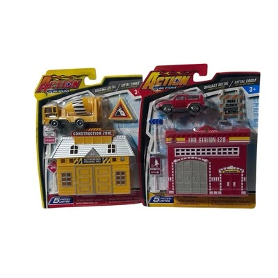 Action Team Fire Station & Construction Zone Diecast Car Kit Lot Of 2 New - Image 1 of 4