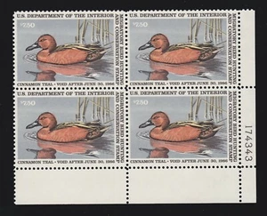 US RW52 1985 $7.50 Duck Stamp Mint LR Plate #174343 Block of 4 XF OG NH SCV $60 - Picture 1 of 2