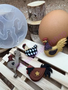 Hen Party Chicken-Rooster-Baby chick Silicone Mold for Fondant-Resin-handcrafts - Picture 1 of 9