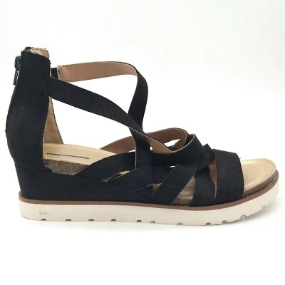 Maurices Womens Chenay Strappy Sandals Black Wedge Heels Back Zip 9.5 M Foto 1 de 4