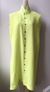 ESKANDAR SLEEVELESS LINEN SUN DRESS Lime Green Hi Low Hem Mandarin Collar Size 0 - Picture 1 of 11
