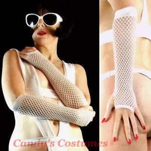 WHITE Long NET Fingerless GLOVES Lingerie COSTUME Burlesque PUNK Fishnet COSPLAY - Picture 1 of 3