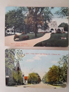 2 Vintage. 1911 & 12 TRINITY CHURCH ~SAWYER RESIDENCE~ OSHKOSH, WISCONSIN POSTKARTEN - Bild 1 von 4