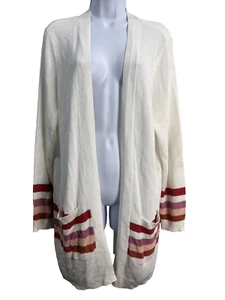 Torrid Womens Open Front Cardigan Size 2X Red Cream Vtg Stripe Pockets Textured - Picture 1 of 11