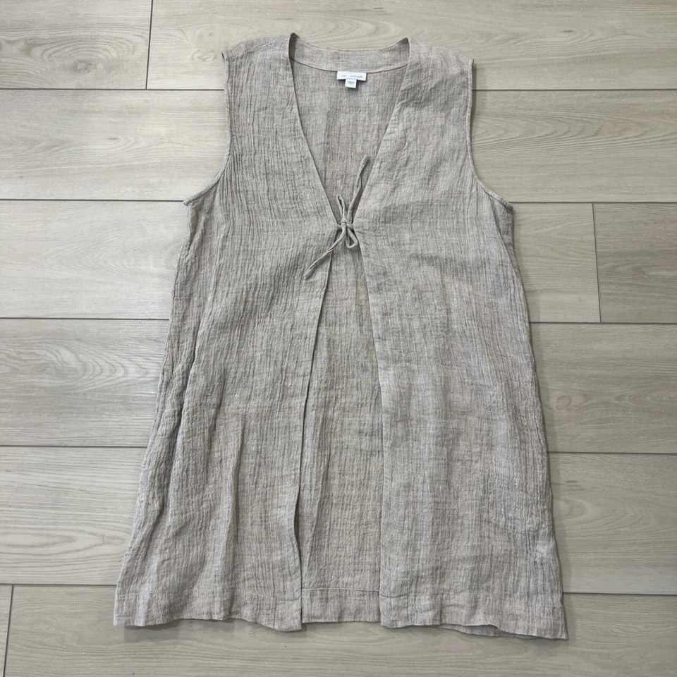 Pure Jill J.Jill Beige Linen Top Women’s Tie Open Front Sleeveless Cardigan Sz L - Image 1 of 4