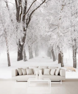 3D White Snow Forest 1 Wall Paper Murals Wall Print Wall Wallpaper Mural AU Kyra - Picture 1 of 5