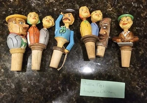 (6) Amazing Vintage German Carved Wood Cork Stoppers Wine Figures Wooden people - Picture 1 of 23