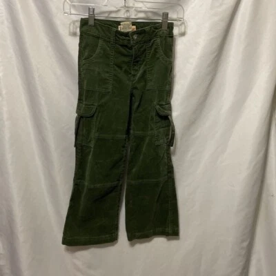 Pantalones cargo de pana Faded Glory para niñas verdes bolsillos con solapa elásticos frente plano 6 Foto 1 de 4