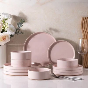 Ceramic Dinnerware Set for 4 | Speckled Stoneware Plates and Bowls with ungla... - Picture 1 of 8