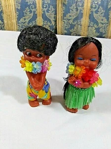 Hawaiian Luau Girl & Boy Pair 5'' Vintage Hong Kong - Picture 1 of 4