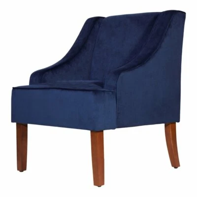 HomePop Traditional Wood and Velvet Swoop Arm Accent Chair in Dark Blue - Image 1 of 4
