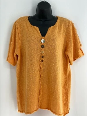 Lulu-B Size Large Orange Short Sleeve Sweater Knit Pretty Designer Cotton Artsy  - Image 1 of 4