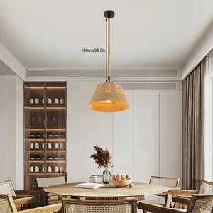 220V Holzfarbe Kronleuchter für Esszimmer Deckenleuchte gewebte Pendelleuchten - Bild 1 von 16