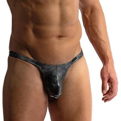 Manstore M2414 Tower String men underwear thong brief enhancing pouch shiny camo - Image 1 of 2