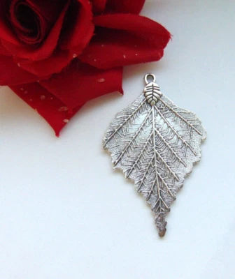 Silbernes      Blatt Anhänger XL      70 x 45 mm Natur Herbst Baum Halskette DIY - Bild 1 von 4