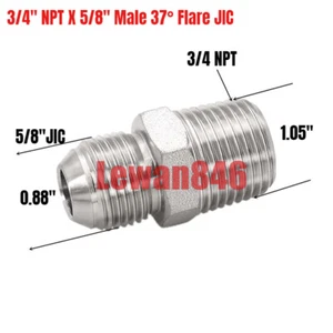 Hydraulic Adapter 5/8" Male 37° Flare JIC (7/8"-14）x 3/4" NPT Plated Steel - Picture 1 of 1