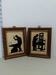 Vintage Framed Silhouette Prints On Linen. Set Of Two. - Picture 1 of 5